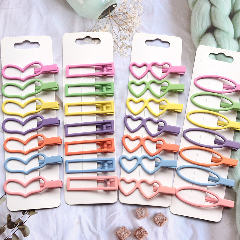 Korean Feel Paint Duckbill Clip Hairpin Bangs Side Clip Frosted Geometric Bb Clip Metal Side Clip Headwear Set Cross-Border