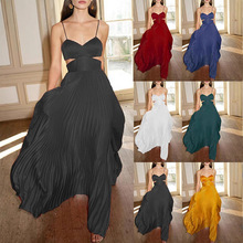 2022独立站亚马逊欧美女装新款吊带露背  纯色抹胸连衣裙  全身裙