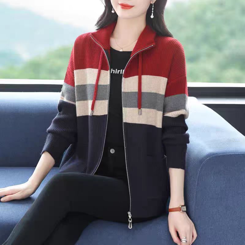 春秋冬拉链针织开衫毛衣外套洋气遮肚时尚上衣新款宽松大码女外穿|undefined