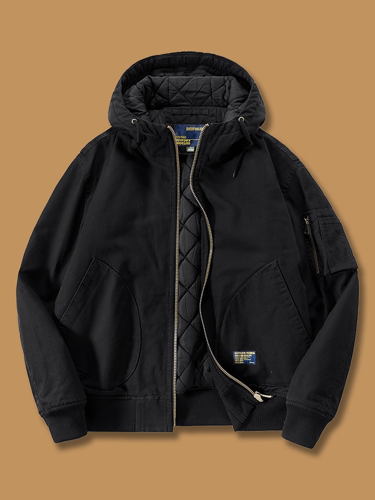 Otoño e invierno chaqueta con capucha de los hombres sueltos más tamaño gruesa chaqueta de vuelo caliente de algodón acolchado abrigo americano Retro Ropa de trabajo de algodón acolchado abrigo