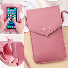 New trendy lock crossbody transparent touch screen mobile phone wallet for women retro student solid color buckle small wallet
