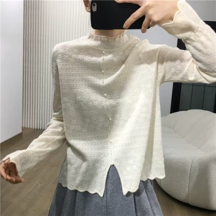 European Station 2025 Early Autumn New Women's Base Shirt Trendy Organza Thin Wool Knit Sweater Women's Half-High Collar