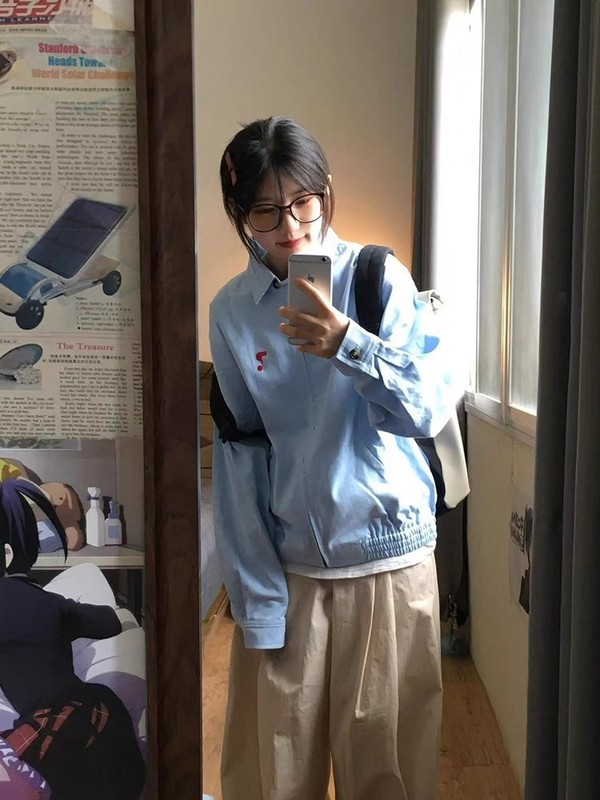 春秋浅蓝色外套女爆款新款日系小个子百搭棒球服宽松休闲翻领夹克|undefined