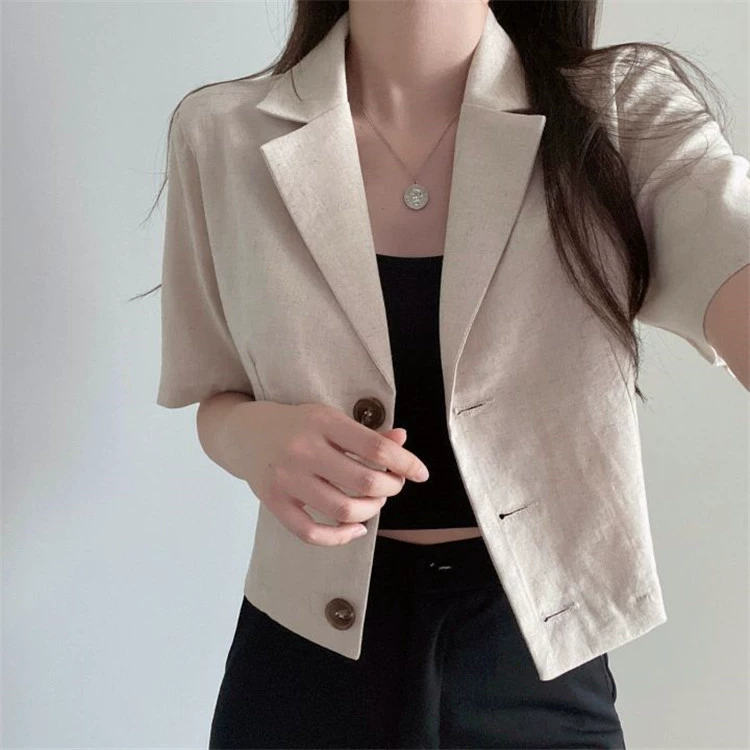 Solid summer short classic suit jacket, Korean style, with short sleeve