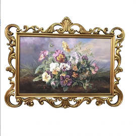 法式彩绘挂画客厅装饰画实木框架美式中式后现代酒店别墅家具