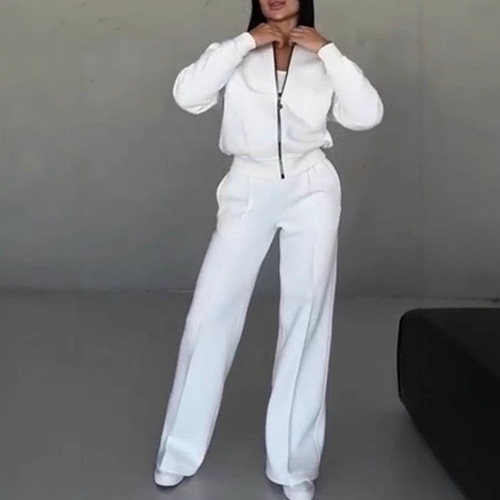2024 Spring and Autumn Sweater Two-piece Women's Wear, Europe and America cross-border trend fashionable casual zipper cardigan and trousers