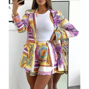European and American 2024 Cross-border New Amazon Fashion Slim One Button Printed Women's Small Suit Jacket