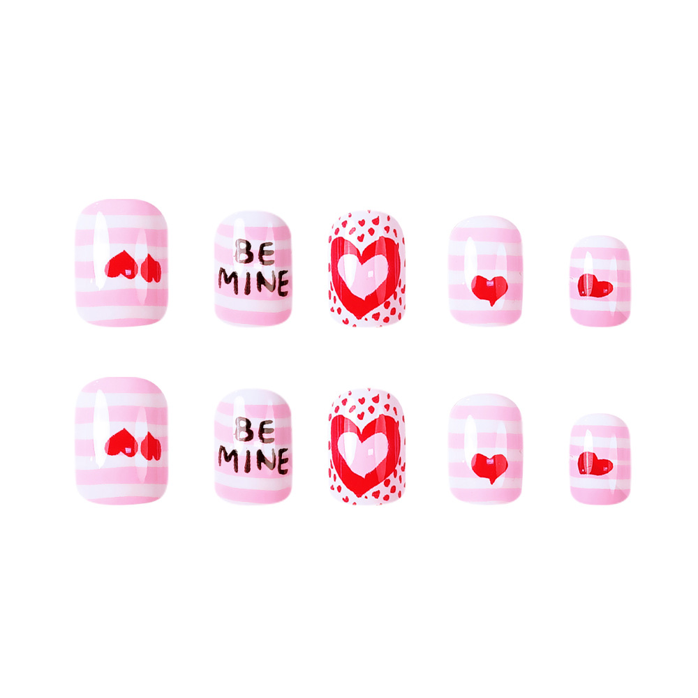 Día de San Valentín de Europa y América, manicuría de rayas blancas, confesión de amor dulce, uso de parches de uñas, 24 piezas de parches de uñas