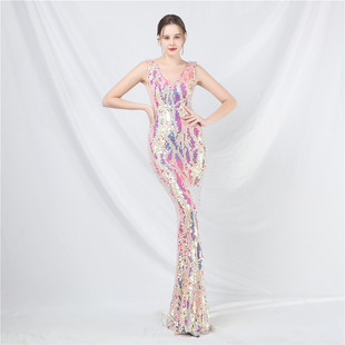 31802#2024# New Design Foreign Trade Spot Magic Bead Long Evening Dress