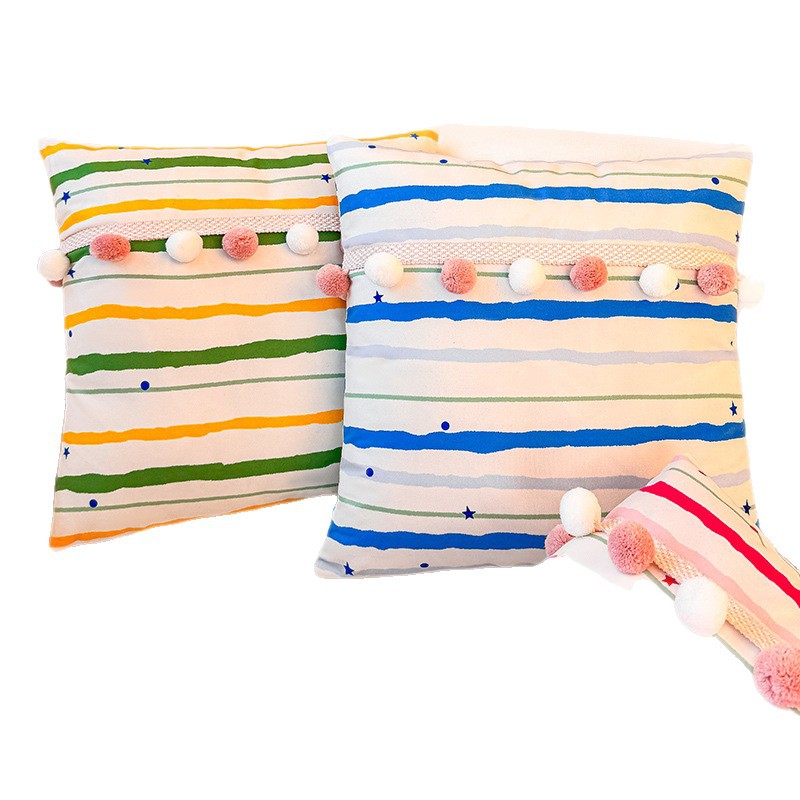 Funda de almohada con estampado corrugado de tres colores, almohada de sofá de sala de estar, almohada de cintura abstracta con estampado de cabecera, bola de pelo
