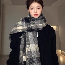 围巾女秋冬季高级氛围感2025新款加厚灰色格子韩系保暖围脖男冬天