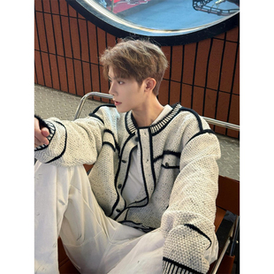 White Chanel Style Jacket Coat Trendy Brand European and American Street Spring and Autumn Round Neck Knitted Cardigan Sweater