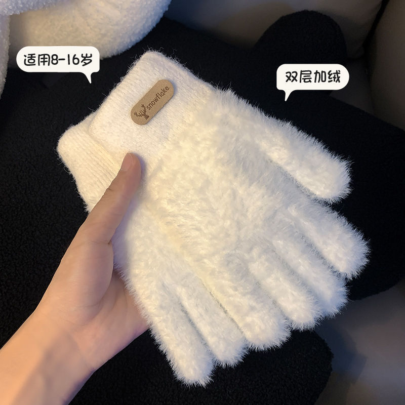 双层手套冬季针织韩版加绒加厚保暖防风防寒毛线分指学生户外骑行|undefined