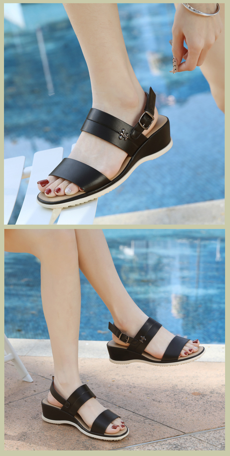 Dép sandal nữ xỏ ngón quai khóa mùa hè đế xuồng — Màu nâu, Màu đen, Màu kaki chi tiết 9
