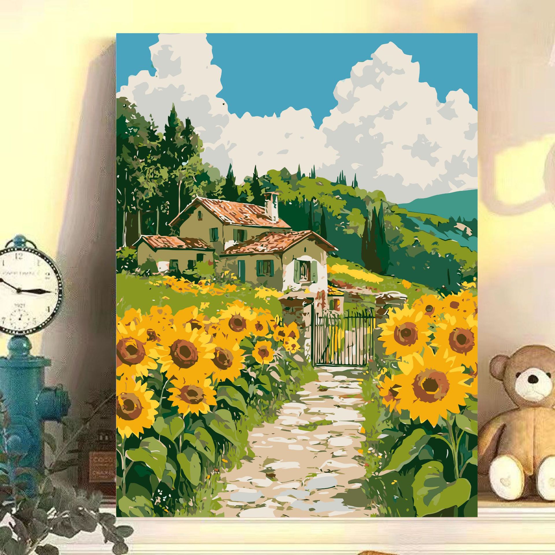 Paisaje floral diy relleno manual acrílico pintura al óleo digital de alto valor de color curado 0 pintura al óleo de relleno base en el viento