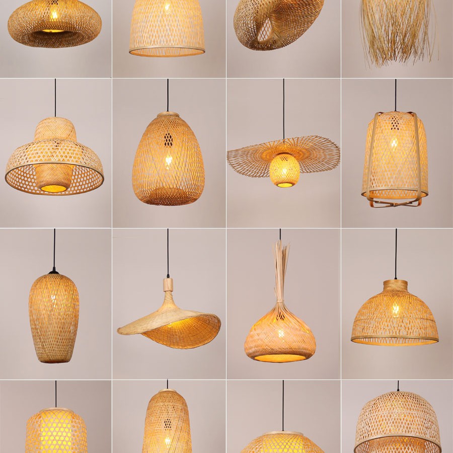 Lámpara de araña tejida de bambú Restaurante chino Lámpara de salón de té de linterna de bambú Restaurante japonés Sombrero de paja Lámpara de araña tejida de ratán B & B
