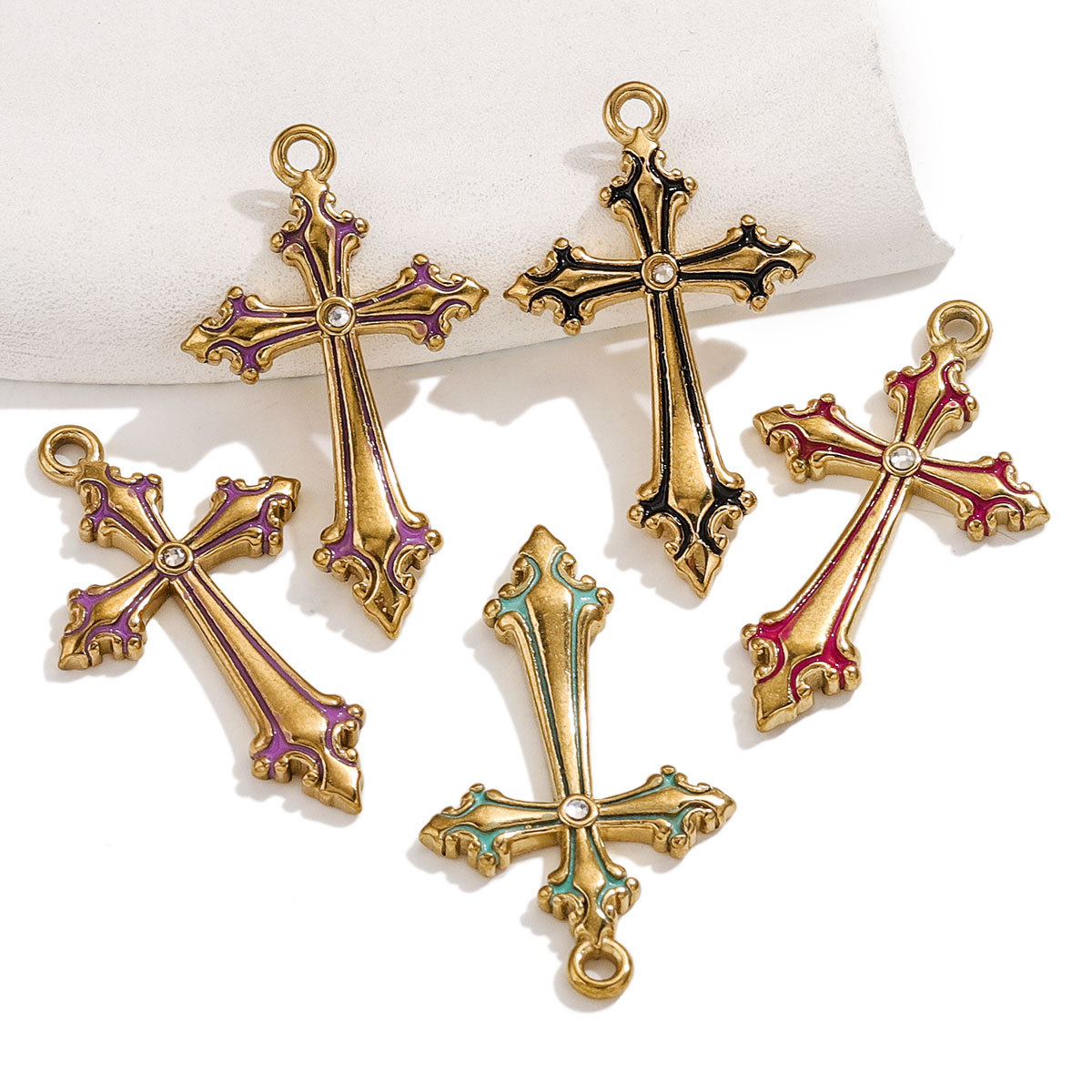 5 PCS/Package 304 Stainless Steel Rhinestones Cross Pendant display picture 2