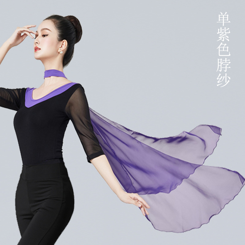 紫の濃いv色のガーゼの袖の形の服のダンスの服のショーのモデルのバレエの練習の功の育成訓練のマナーのモーダル|undefined