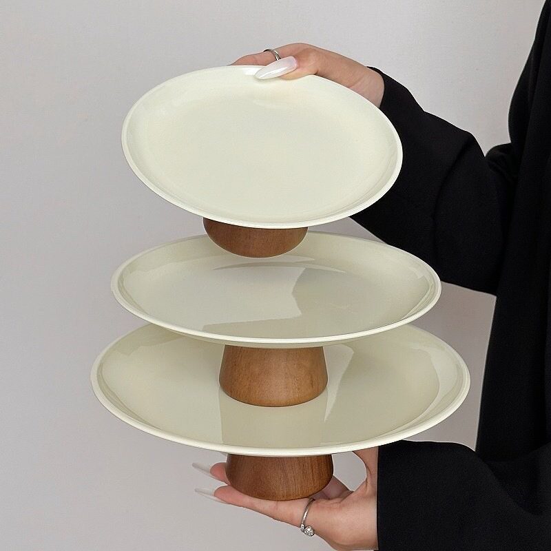 Piés altos para bocadillos caseros de acero inoxidable bandeja de frutas dulces dulces postre de viento crema barra de cadena de madera sólida dos capas tres capas image 21