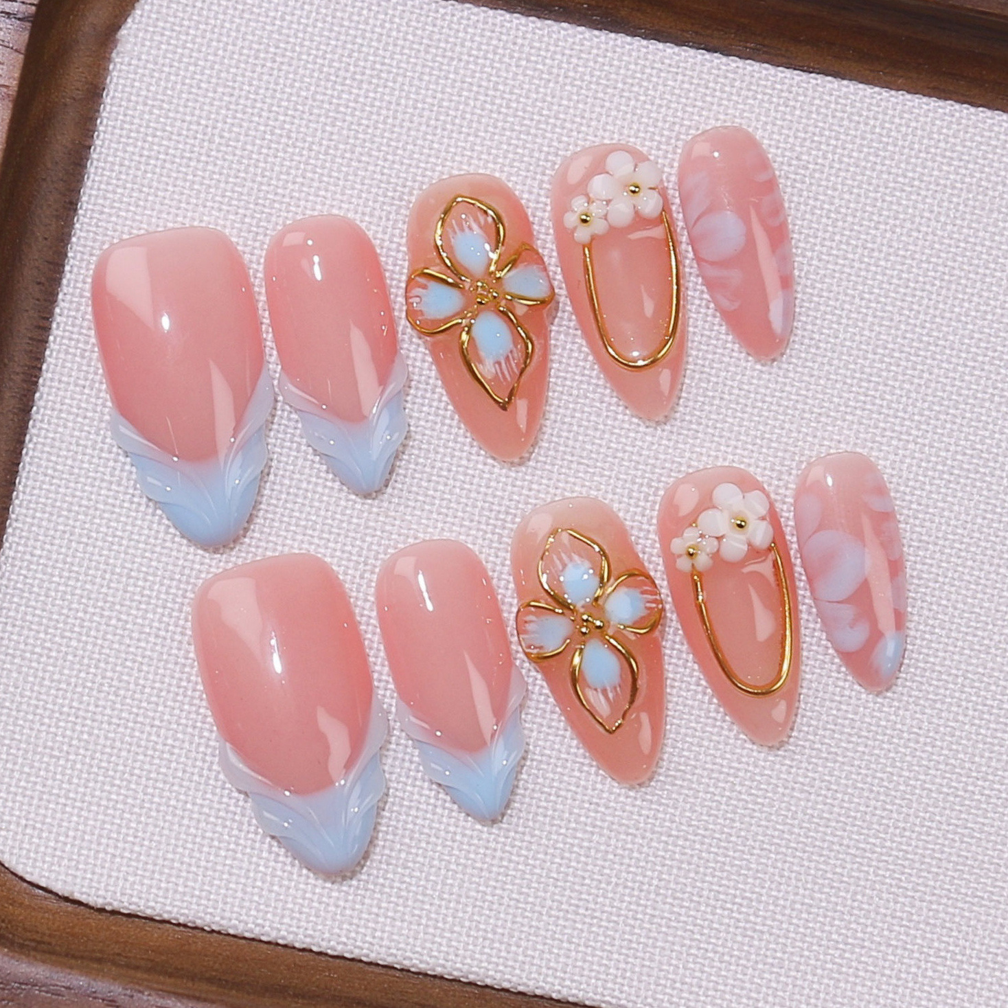 [Colección de manicuras talladas] comercio exterior transfronterizo exclusivamente para usar a mano puro parche de uñas falsas de almendras de estilo europeo y americano