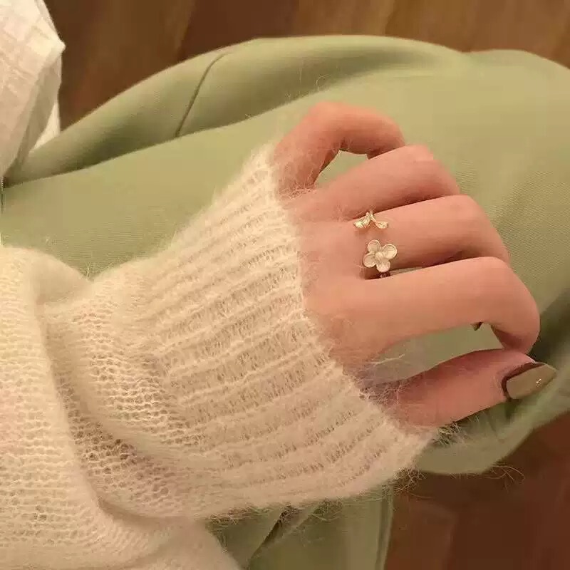 温柔气质花朵戒指女精致珍珠锆石韩国网红百搭开口可调食指戒指环|undefined