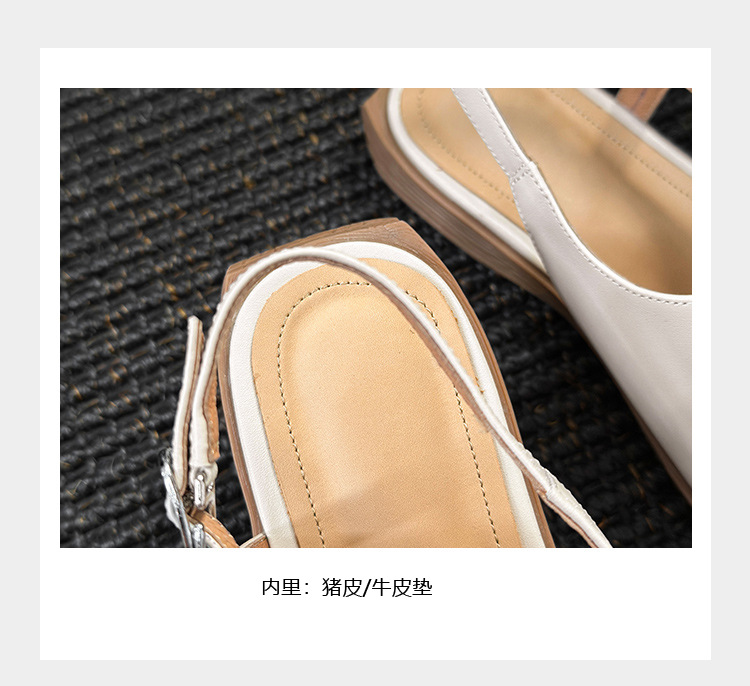 Dép sandal nữ quai ngang da bò hở mũi đế bằng kiểu La Mã — đen chi tiết 7