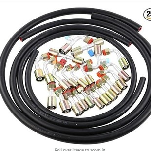 25Pcs Air Conditioner Hose and Fittings Kit, Including 6.5 Feet # 6 # 8 # 10 Air Conditioner Hose and # 6 # 8 # 10