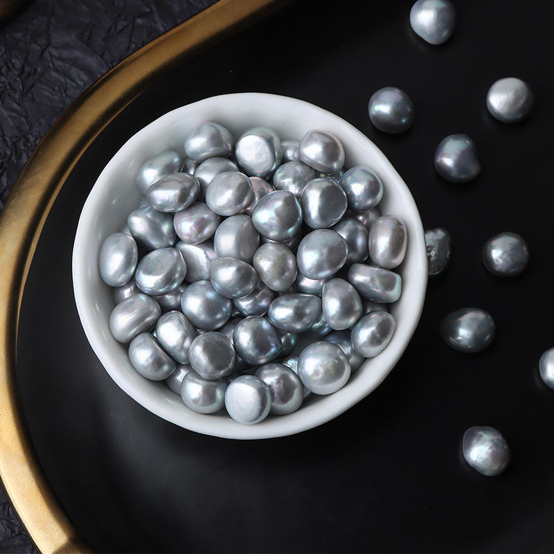 10mm Grey Baroque Two-Sided Light Scatter Freshwater Pearl Drop Shape Beads DIY Earrings Material