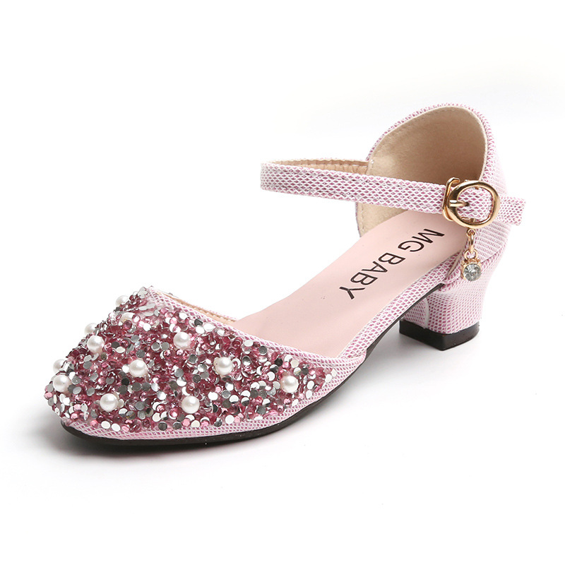 Pearl Water Diamond Princess Schuhe, Flachmund-Mode-Mädchensandalen, Mittelgroße High Heels, Sommer-Kinderschuhe_voghion.com