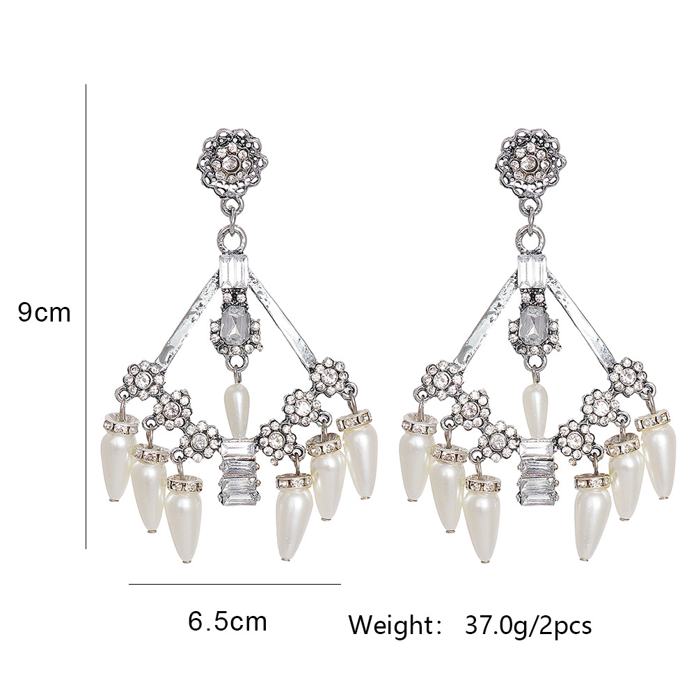 New Personality Style Diamond-studded Pearl Earrings Drop-shaped Earrings display picture 1