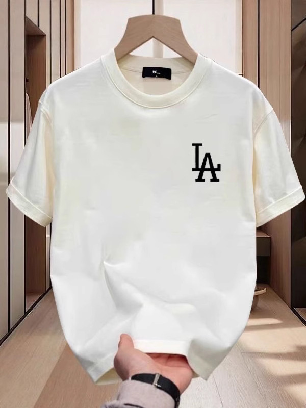 トレンディなブランドメンズ新しい夏の綿メンズ半袖Tシャツルーズカジュアルラウンドネックライト高級ハンサム半袖トップレター|undefined