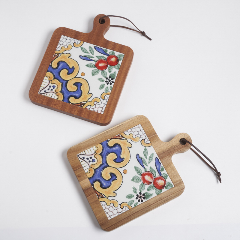 Madera maciza vintage azulejo mantel estera de aislamiento estera de mesa creativa anti-escaldado cazuela estera olla grande japonés nuevo