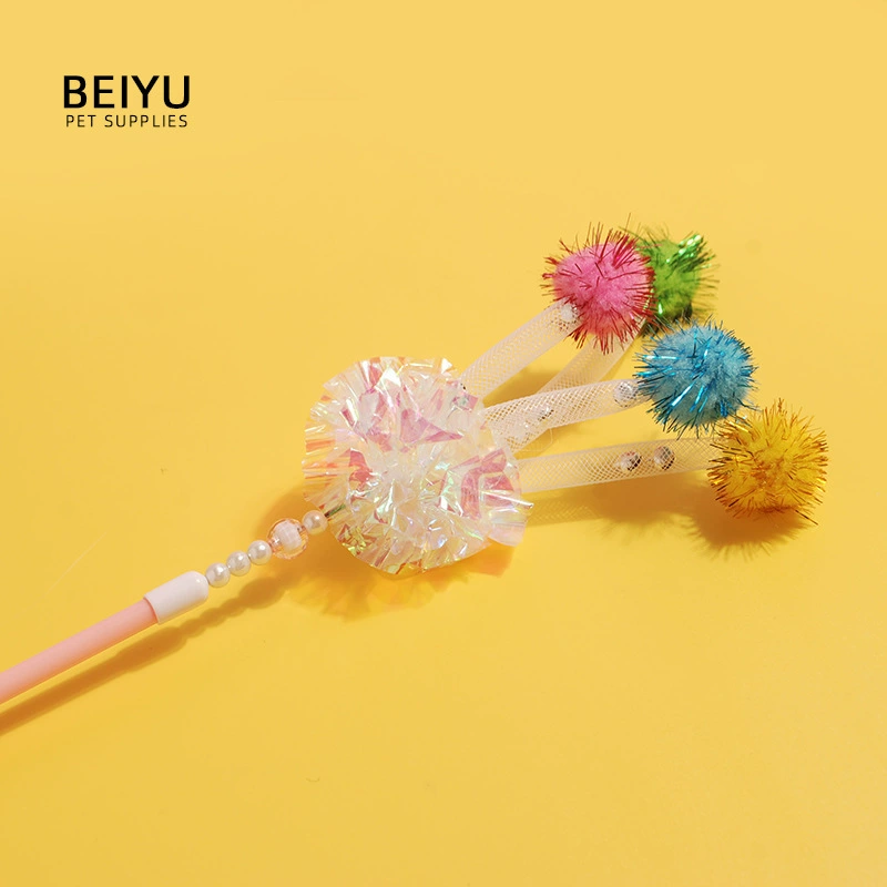 Оптовая продажа бумажный шарик колокольчик волосяной шарик дразнящий кошачий стержень укусить устойчивый кошачий кошачий игрушка телескопическая и удлиняемая, может вращаться