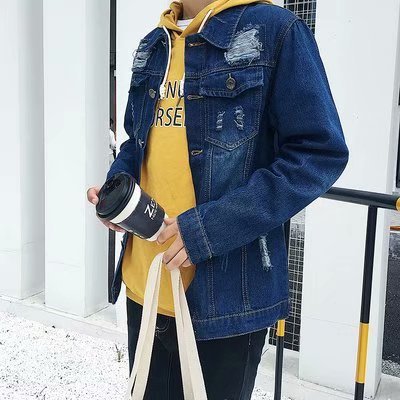 23 Men's Korean Style Fitted Casual Denim Jacket Spring and Autumn Season Student Trendy Cool Denim Coat