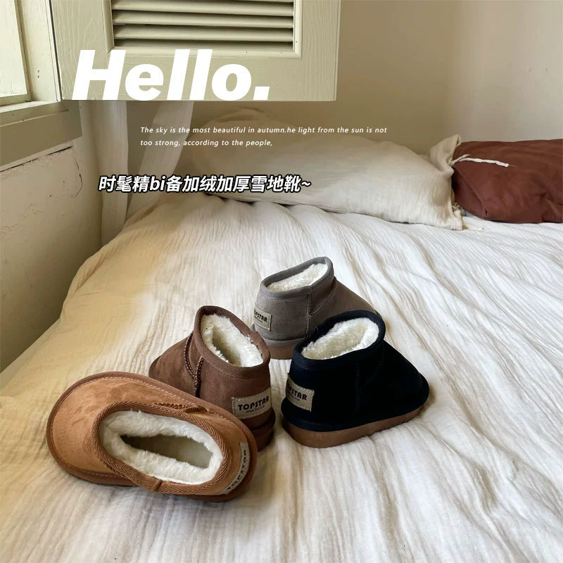 Зимние детские сапоги 2024 года с флисовой подкладкой, утолщенные и теплые, в корейском стиле, с мягкой подошвой, модель 1301