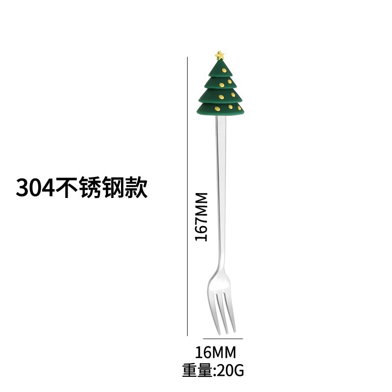 クロスボーダー304ステンレス鋼クリエイティブクリスマスフォークスプーンセットデザートフォークフルーツフォークコーヒースプーン攪拌スプーンかわいい|undefined