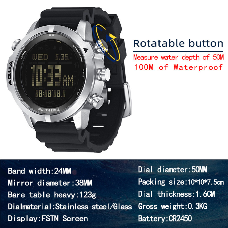 Outdoor sports multi-functional waterproof smart watch with barometer compass and temperature diving computer watch