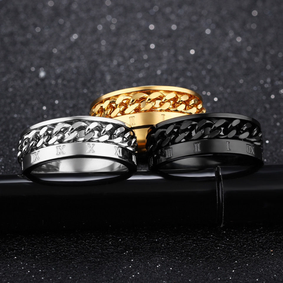 Simple Style Roman Numeral Chains Print Titanium Steel Plating Men's Rings display picture 1