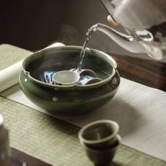 暮蒼齋越窯龍泉青瓷墨言花口大茶洗功夫茶具茶道配件花瓣建水杯洗