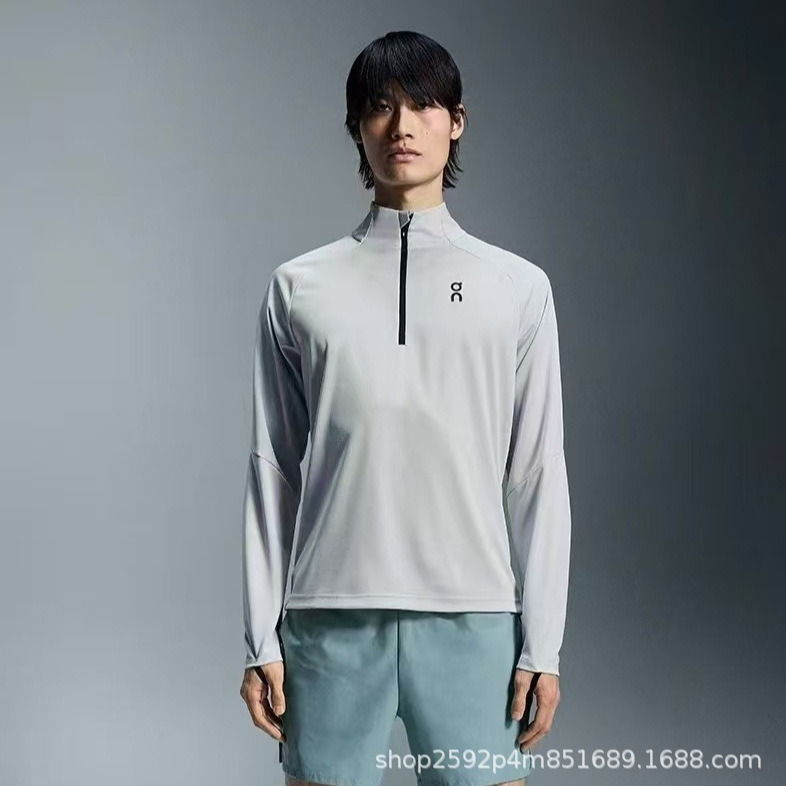 ON 昂跑25秋季新棉质休闲透气运动印花半拉领长袖T恤男女同款打底|undefined