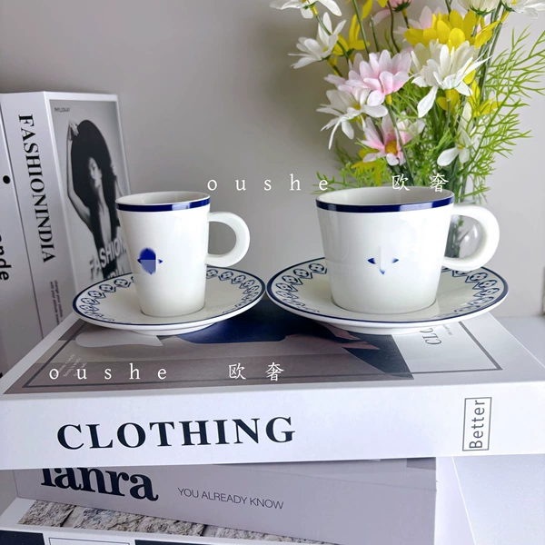 Blue cups and saucers