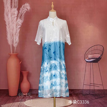 大理手工扎染民族风连衣裙夏季度假旅拍短袖宽松新中式长裙