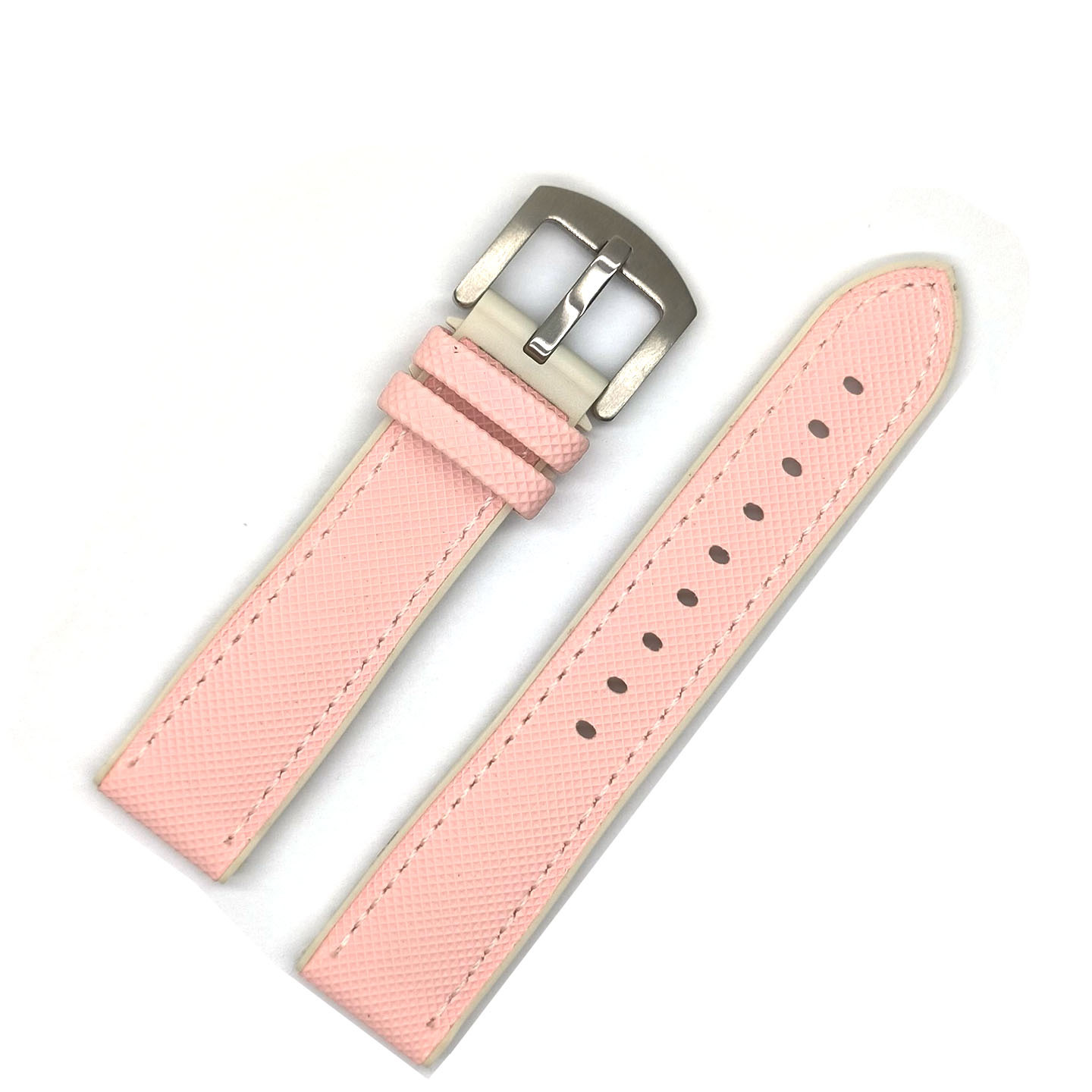 White powder (pink thread) / 18mm + silver buckle