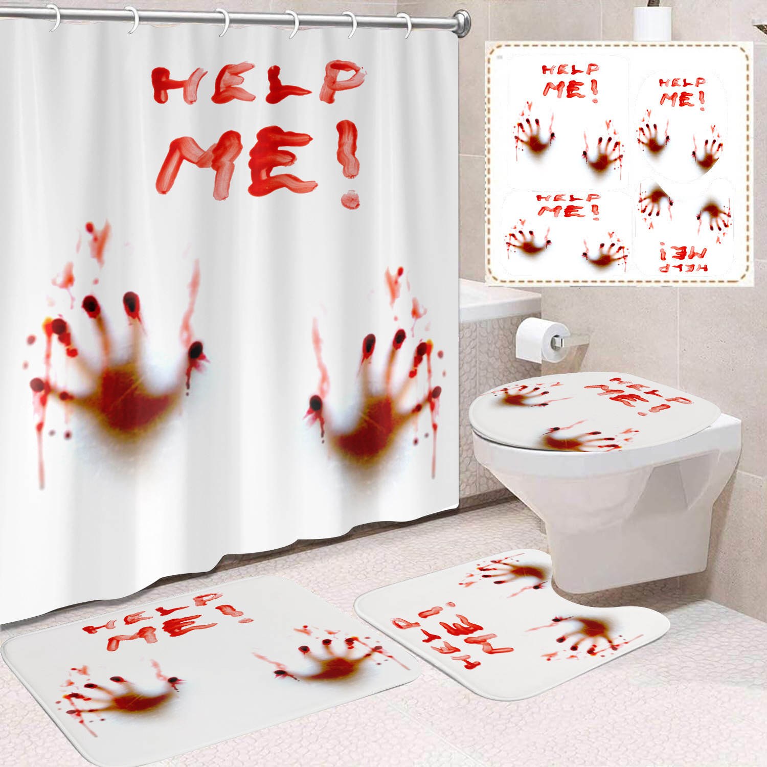 Ventas transfronterizas de Halloween cortina de baño cortina de noche terror impresión digital cortina de baño impermeable cortina de baño mayorista