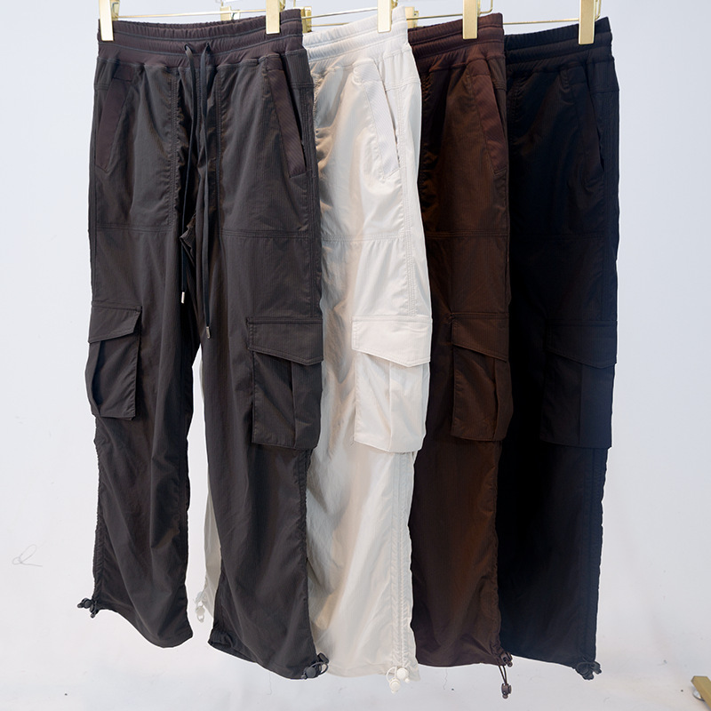 American Straight Parachute Pants Thin Loose Drawstring Casual Outdoor Running Fitness Pocket Pants Trousers