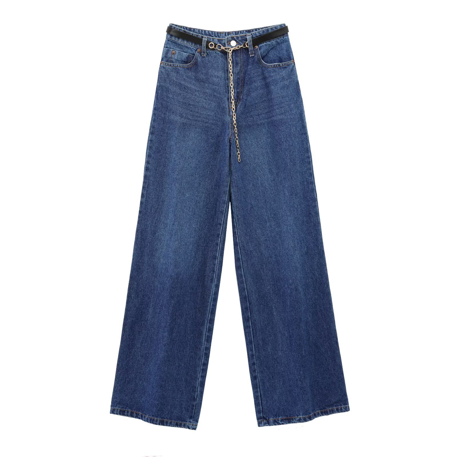 Conjunto de chaleco vaquero y pantalones anchos para mujer_voghion.com
