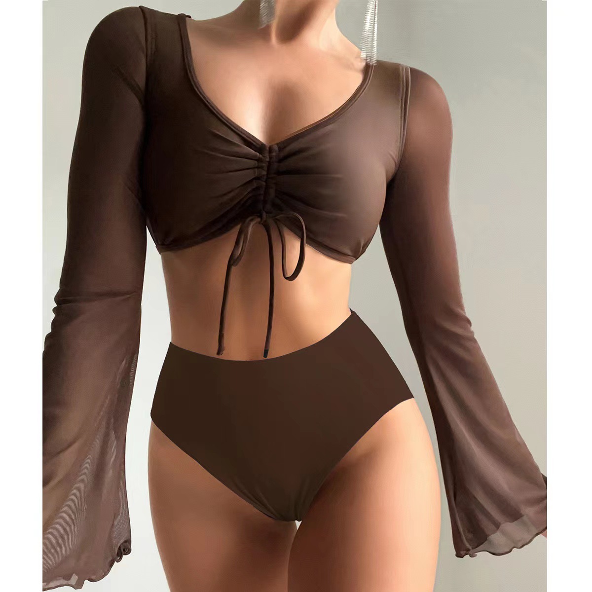 315g Weight Sexy Feel Of Sensation High Waist Panties Waist Briefs Panties Style Polyester Fabric Type 2 Pieces Set Quantity Swimming Pool, Beach Occasion Solid Color Pattern Full Coverage Bra Cup Women's Gender Women's Solid Color 2 Pieces Set Tankinis Swimwear 4