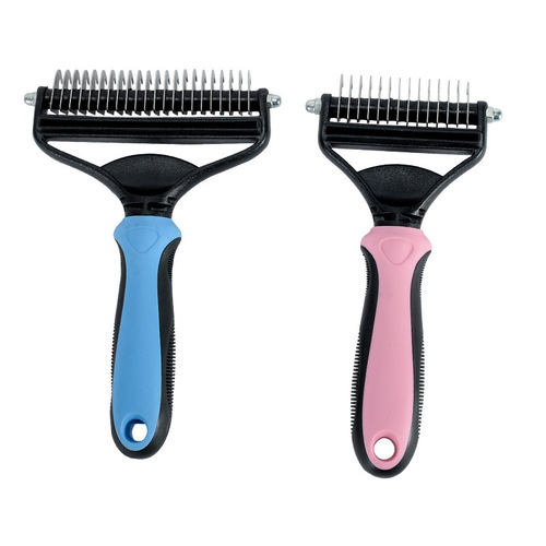 Cross-border pet detangling comb, dog hair removal stainless steel brush, double-sided grooming comb, two-in-one beauty brush, color box set