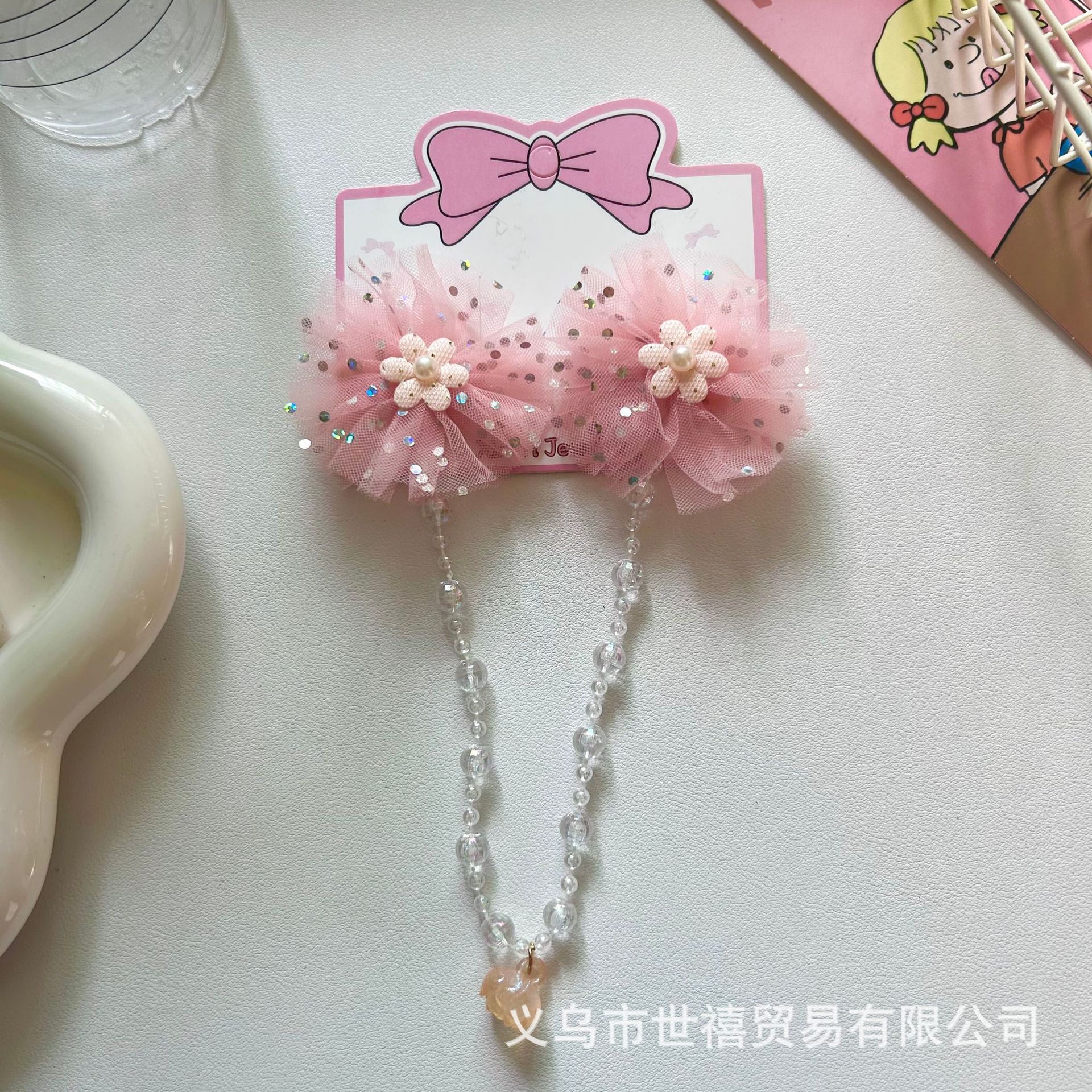 Flores de malla para niños nuevas tarjetas de cabello de niña super inmortal bebé trenzado cadena de cabello adornamiento de cabello estilo chino clip de ropa Han