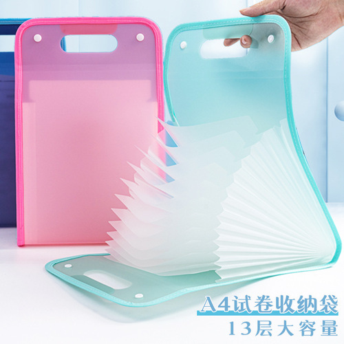 Vertical edged accordion bag pp translucent folder portable briefcase student test paper business office file bag